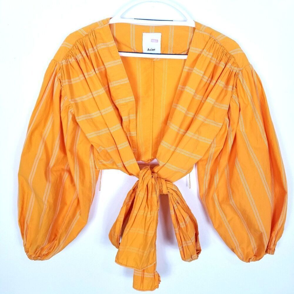 Acler Women Wyatt Wrap Blouse Size US 4 Orange Long Sleeve Top Boho